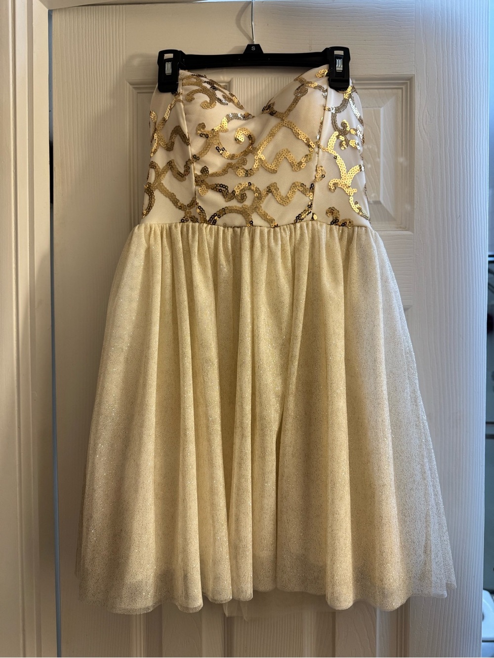 Windsor Girls Gold Sequin Bodice Cream Glitter Tulle Dress